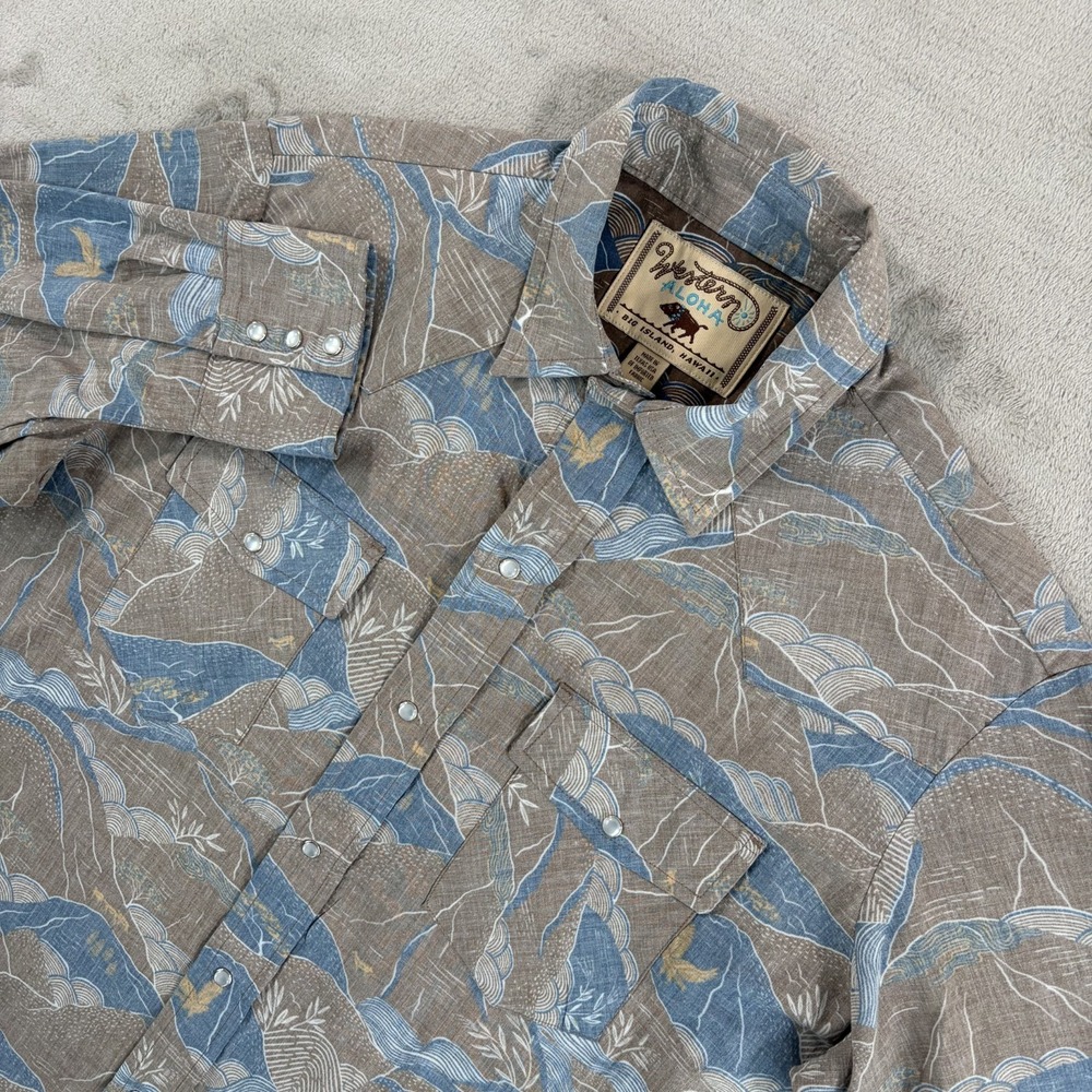Western Aloha Handmade USA Pearl Snap Reverse Print Shirt Men Medium Cowboy $125